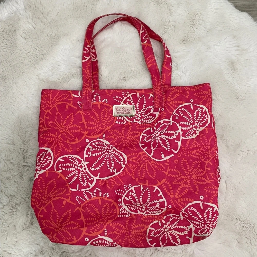 Lilly Pulitzer for Estée Lauder Beachy Seashell Canvas Tote Bag-14x17x4”